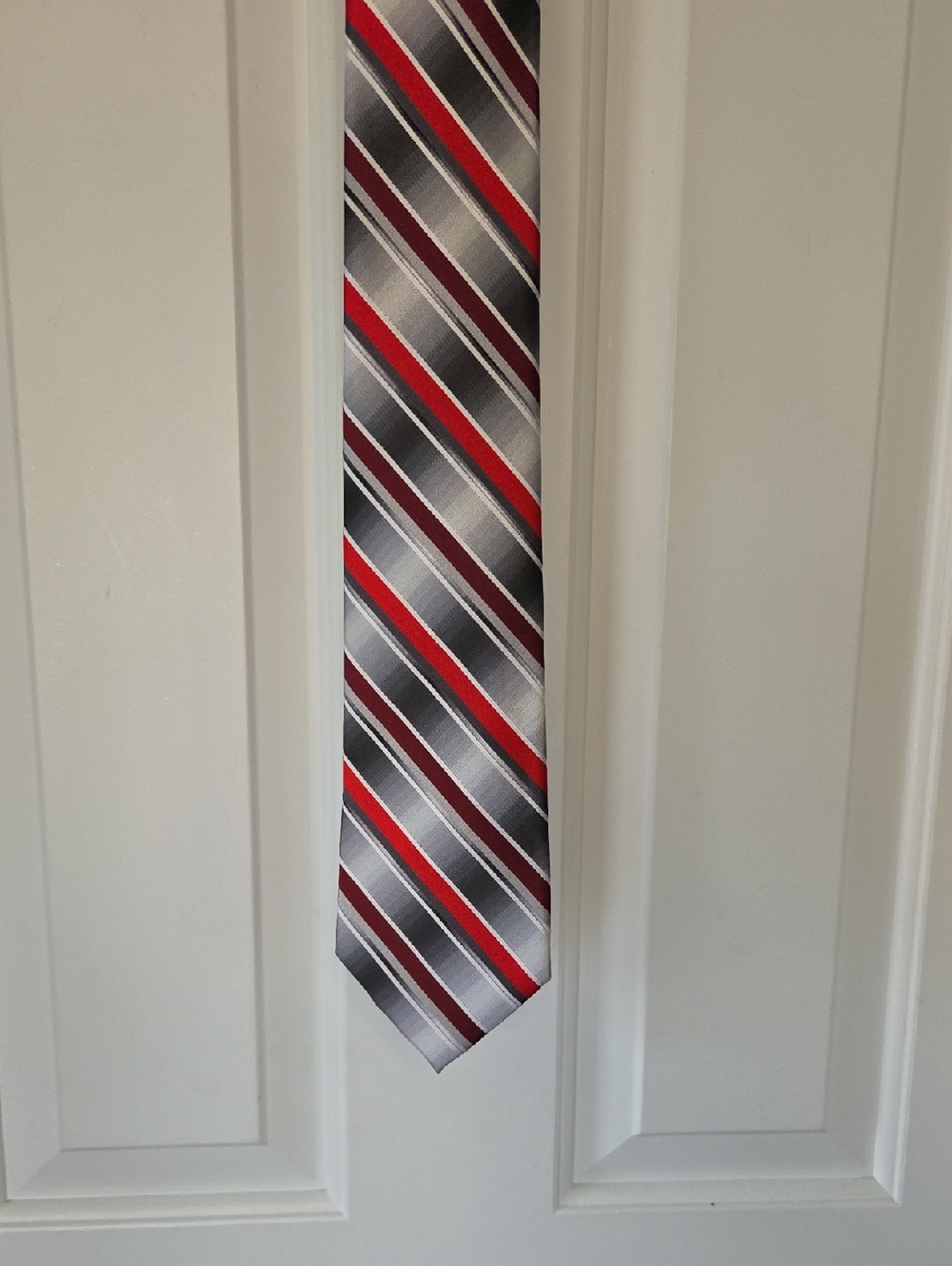 Van Heusen Red, Black, and Silver Diagonal Stripe Tie